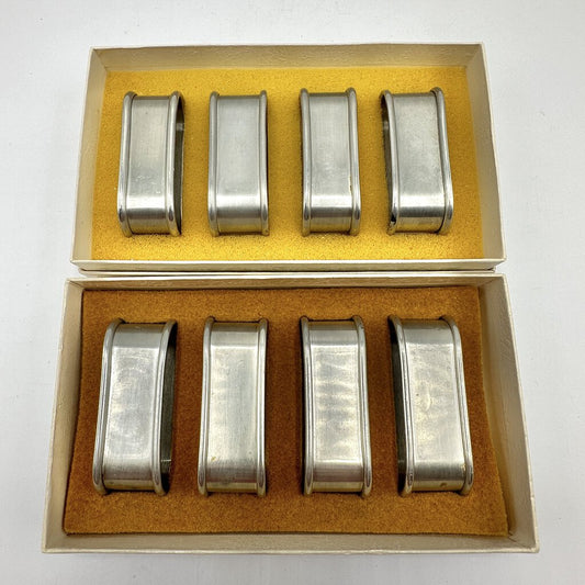 Set of 8 Vintage International Pewter Oval Napkin Bands w/Boxes /cb