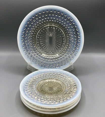 5pc Anchor Hocking Moonstone Opalescent Hobnail Plates /b