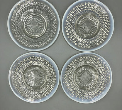 5pc Anchor Hocking Moonstone Opalescent Hobnail Plates /b