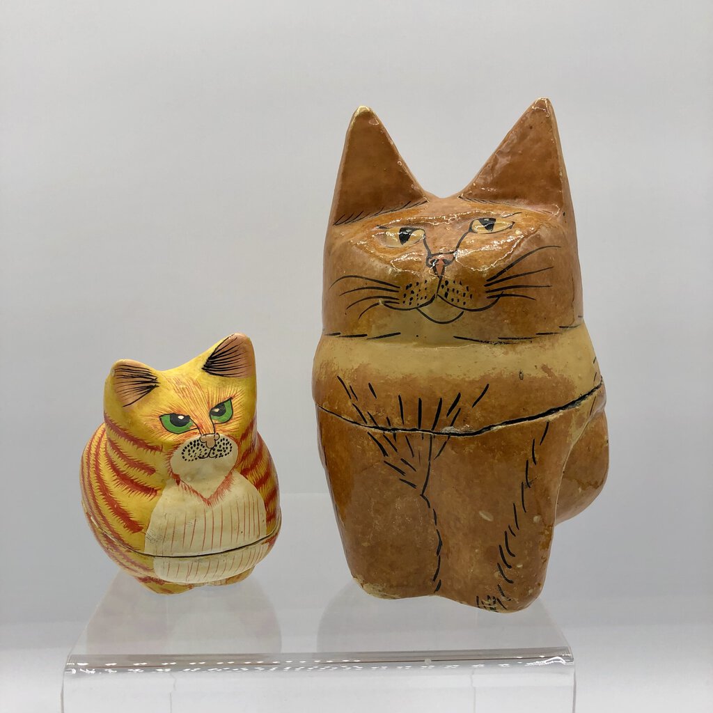 2 Handmade Paper Mache Cute Cat Containers /b