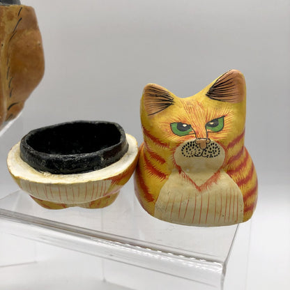 2 Handmade Paper Mache Cute Cat Containers /b