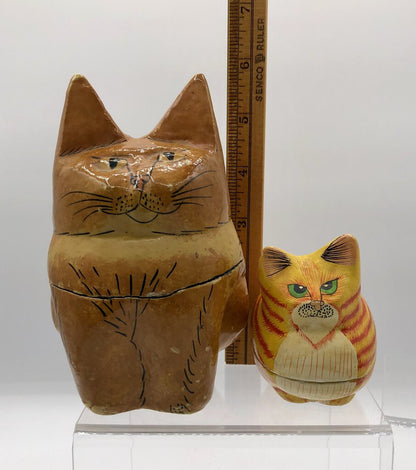 2 Handmade Paper Mache Cute Cat Containers /b