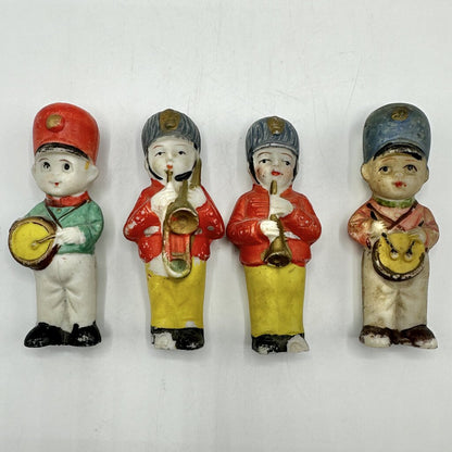 4 Vintage Bisque Penny Doll Band Musicians in Shadow Box /cb