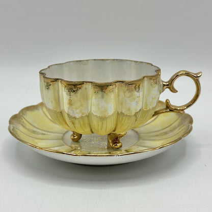 Vintage Royal Sealy Japan Yellow Lusterware Footed Scalloped Cup And Saucer Set /cb