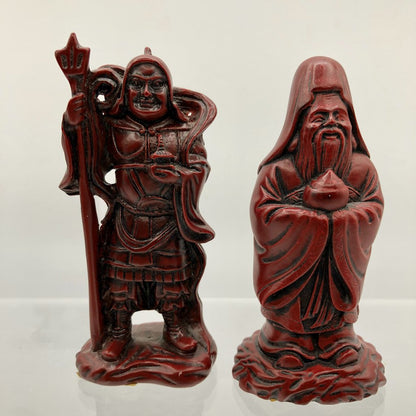 Vtg Red Resin 7 Chinese Gods of Good Fortune /b