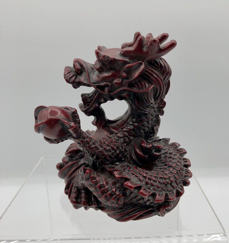 Vtg Red Resin Chinese Dragon Holding a Pearl Year of Dragon /b