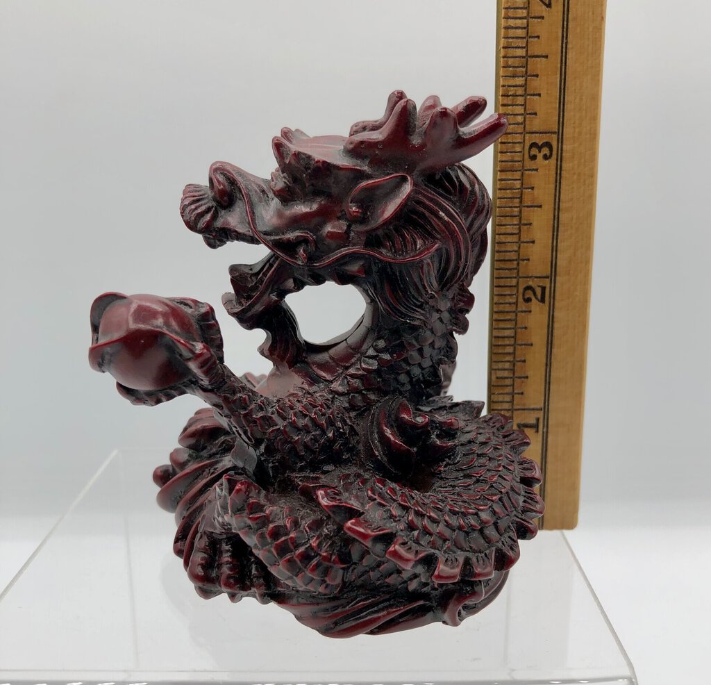 Vtg Red Resin Chinese Dragon Holding a Pearl Year of Dragon /b