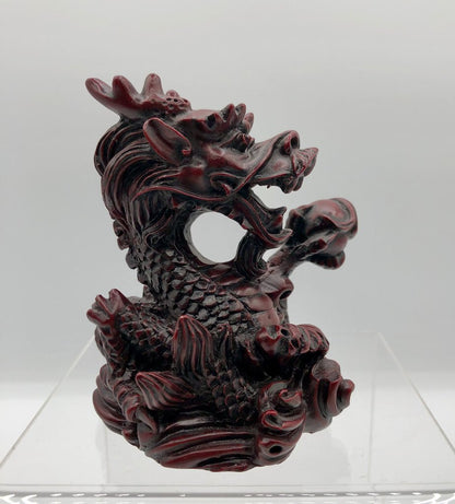 Vtg Red Resin Chinese Dragon Holding a Pearl Year of Dragon /b