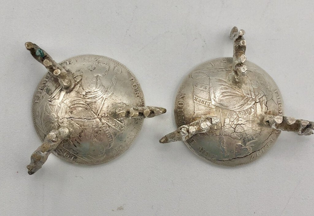 Pair Peruvian .925 Figural Coin Salt Cellars /b