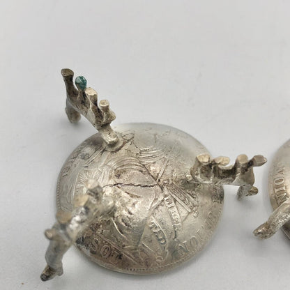 Pair Peruvian .925 Figural Coin Salt Cellars /b