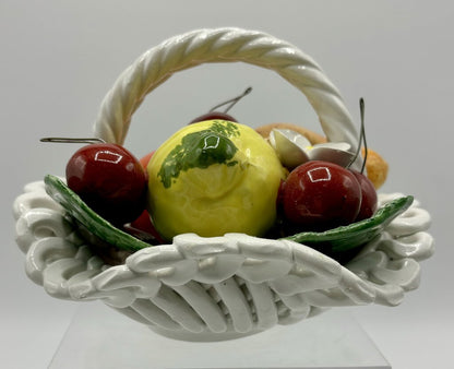 Ceramic Fruit Basket Lemons, Cherries, Pear (Italy?) /j