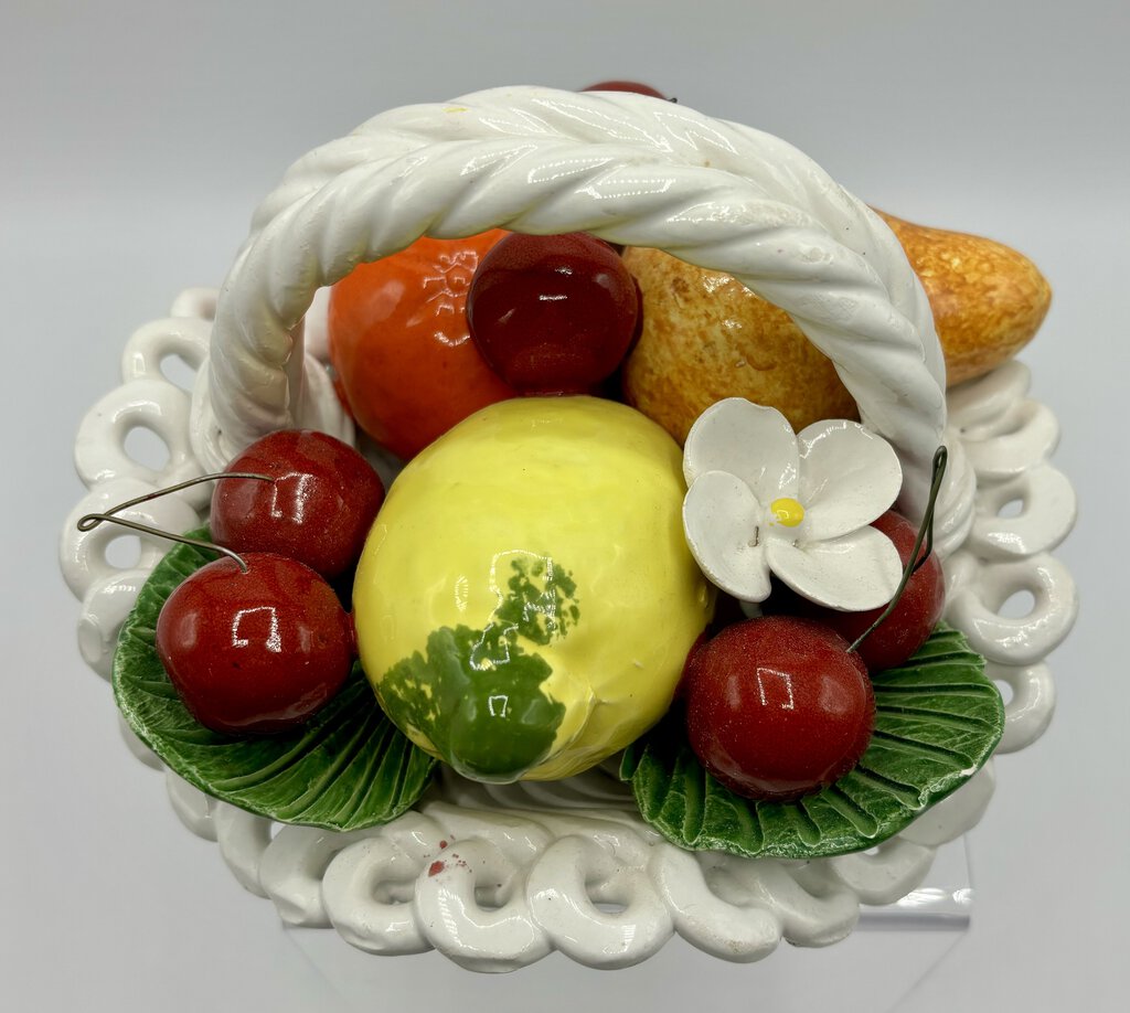 Ceramic Fruit Basket Lemons, Cherries, Pear (Italy?) /j