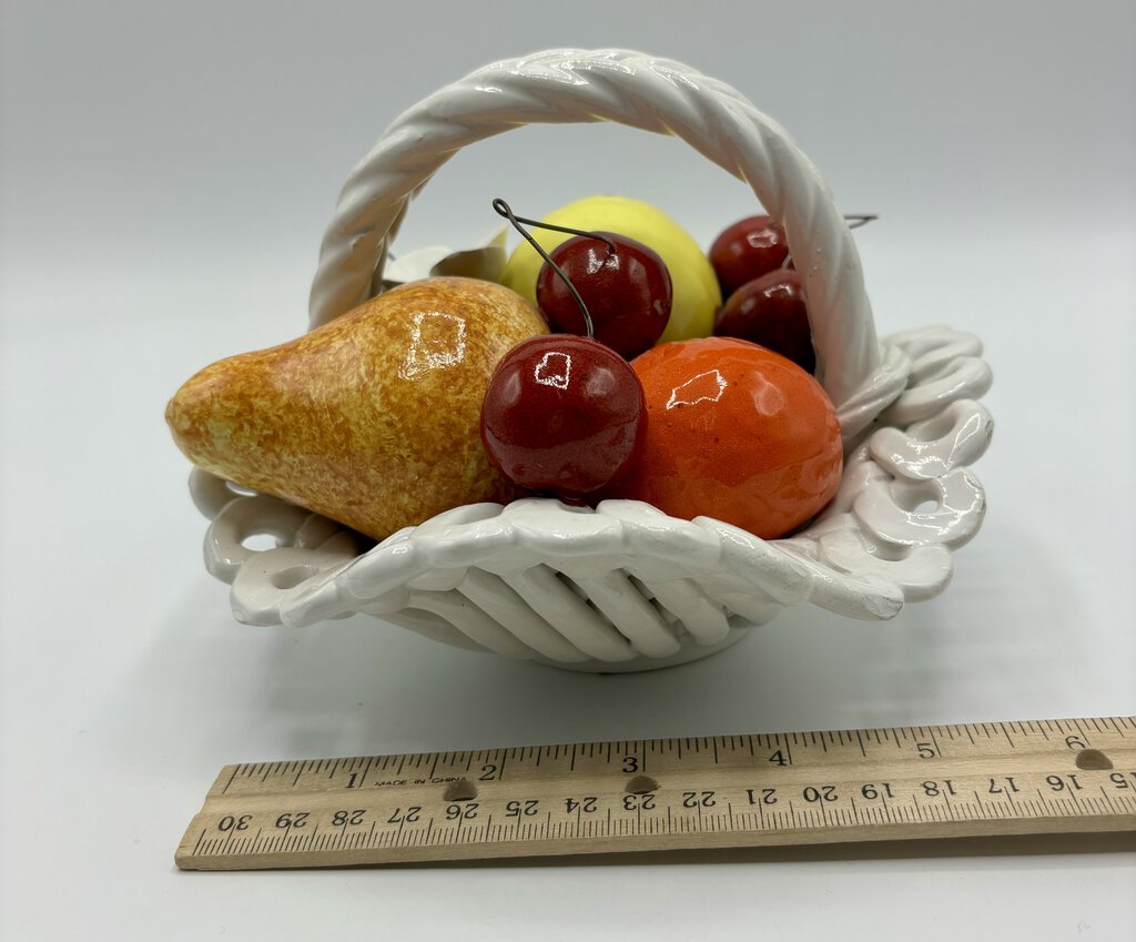 Ceramic Fruit Basket Lemons, Cherries, Pear (Italy?) /j