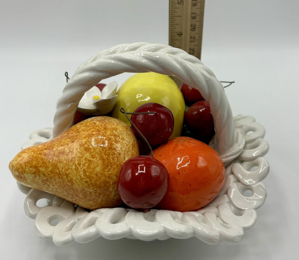 Ceramic Fruit Basket Lemons, Cherries, Pear (Italy?) /j