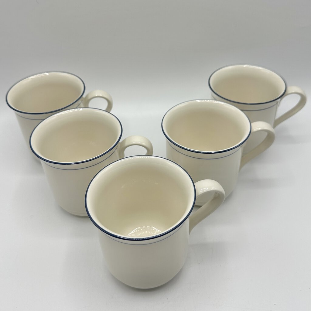 Vintage Set of 5 Lenox Chinastone Blue Pinstripes Coffee Mugs/Cups /cb