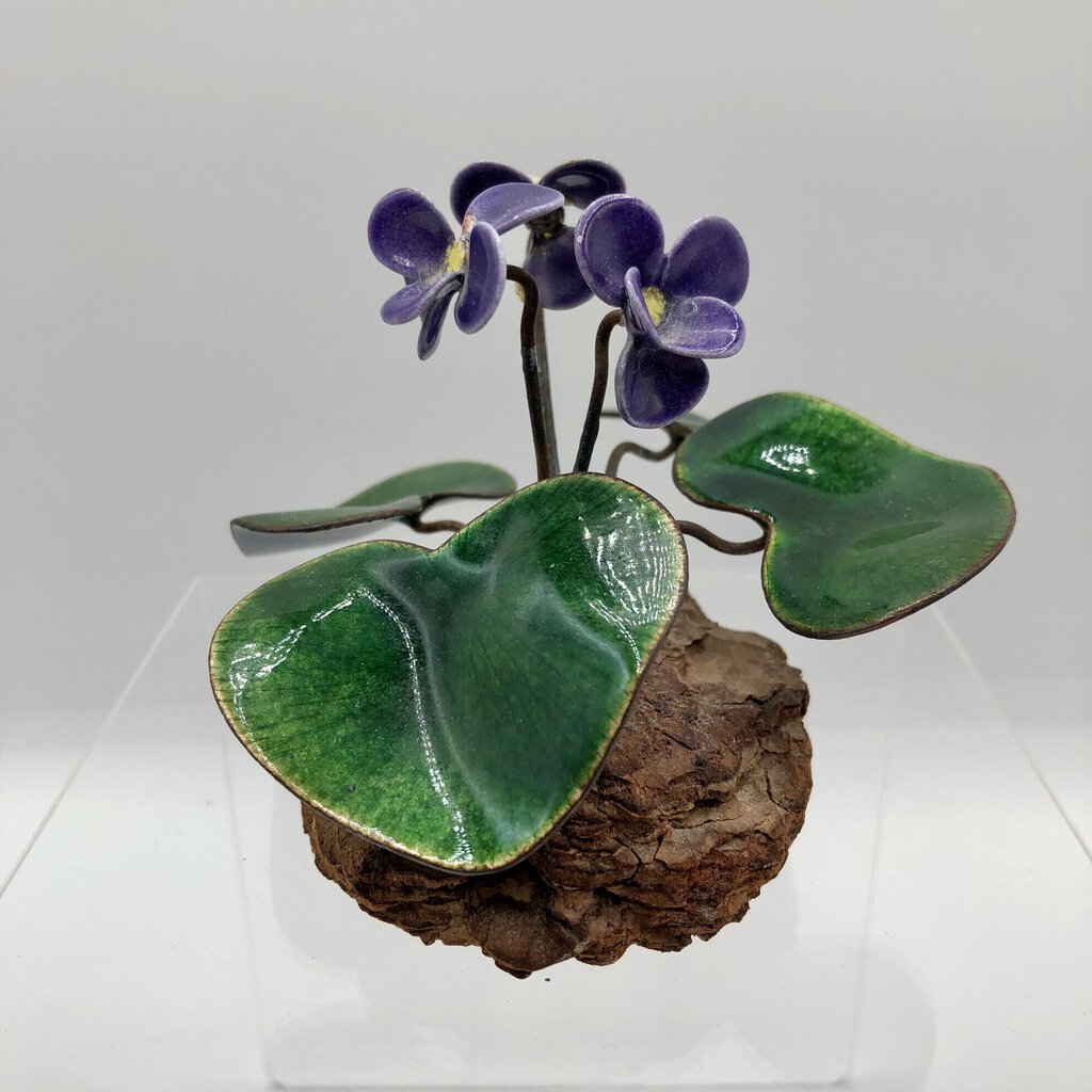 Vintage Bovano of Cheshire Enamel on Copper African Violet Sculpture /b