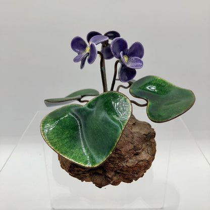 Vintage Bovano of Cheshire Enamel on Copper African Violet Sculpture /b