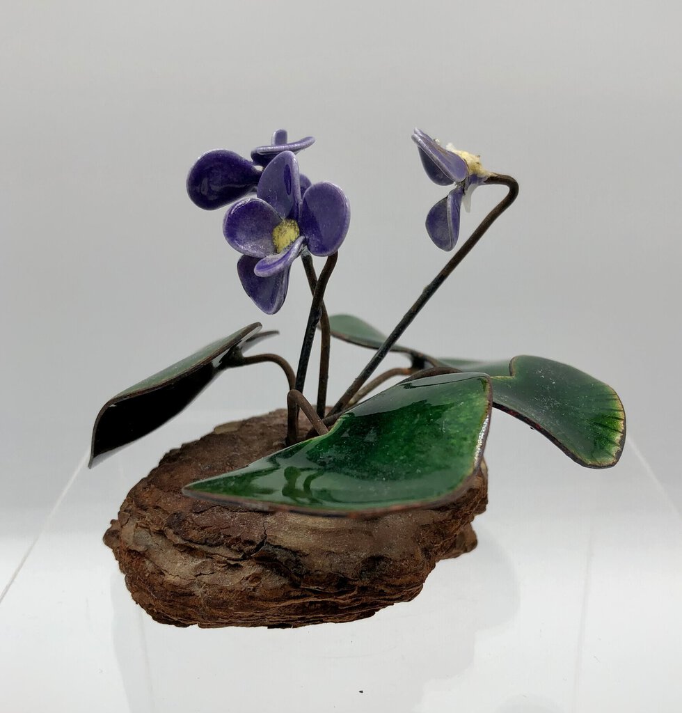 Vintage Bovano of Cheshire Enamel on Copper African Violet Sculpture /b