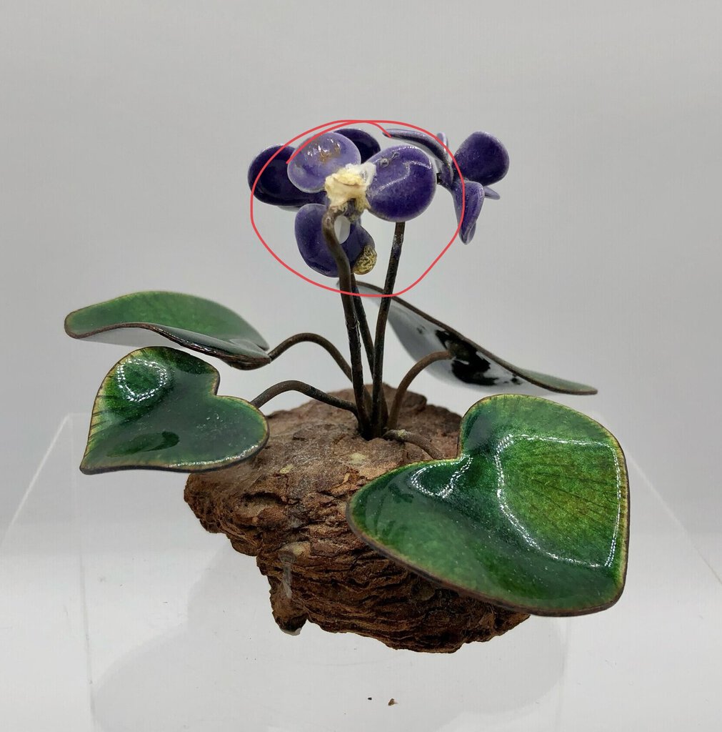 Vintage Bovano of Cheshire Enamel on Copper African Violet Sculpture /b