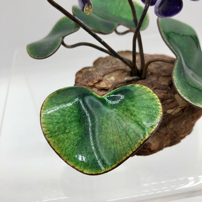 Vintage Bovano of Cheshire Enamel on Copper African Violet Sculpture /b