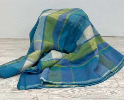 Cozy Blue & Green Plaid 100% Wool Blanket/ Double /b