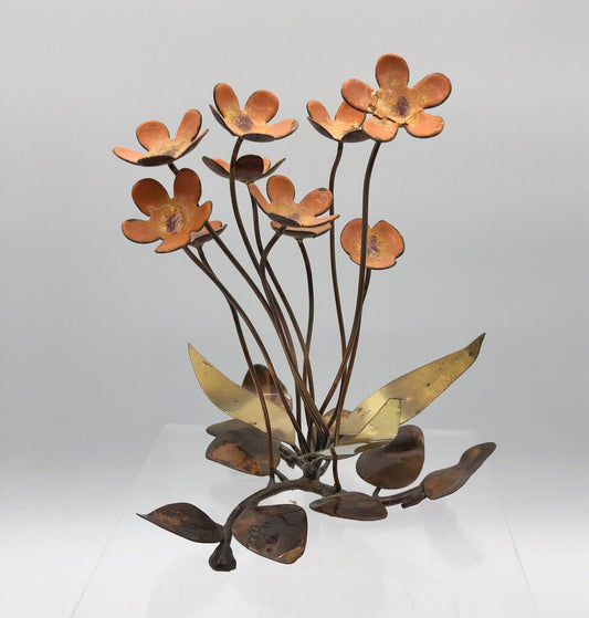 Vintage MCM Enamel on Copper Coreopsis Flower Sculpture /b