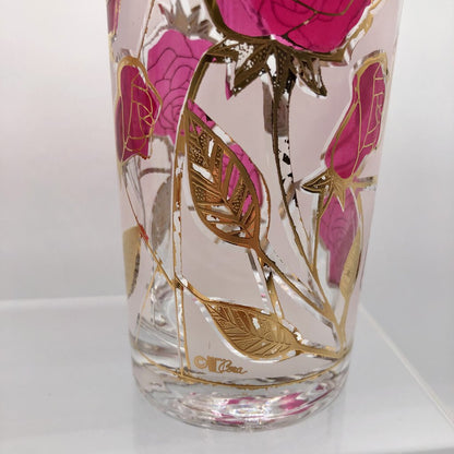 Set of 4 MCM Cora Rose & 22k Gold High Ball Glasses Tumbler /b