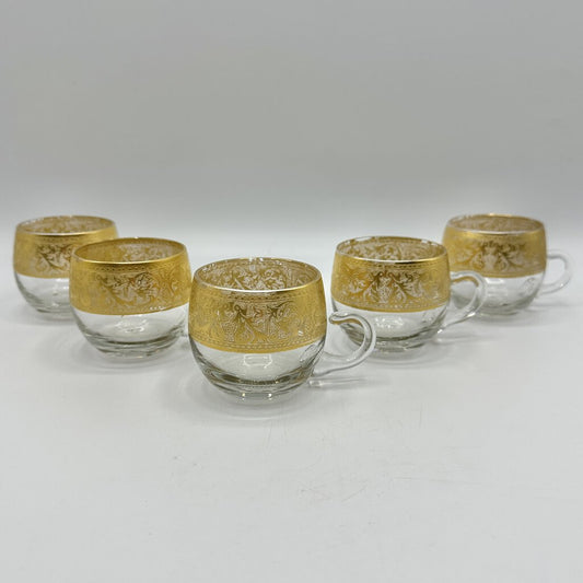 5 Vintage “Georgian Gold” By Glastonbury-Lotus 2 3/8” Blown Glass Punch Cups /cb