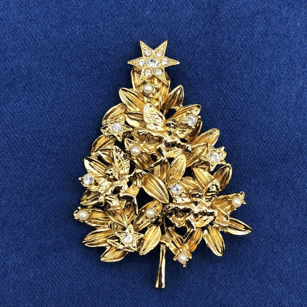 Vintage R.J. Graziano Angel Christmas Tree Brooch /b