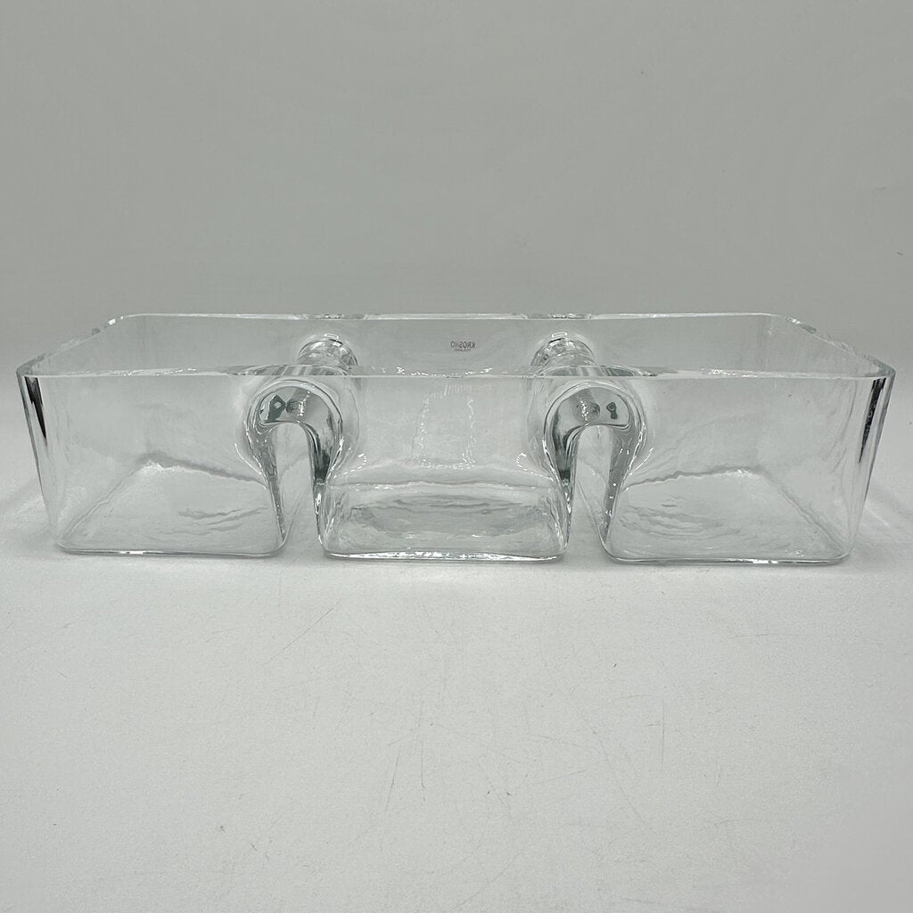 Vintage Krosno Poland Art Glass Clear Rectangular Divided Candy Nut Relish Dish /cb