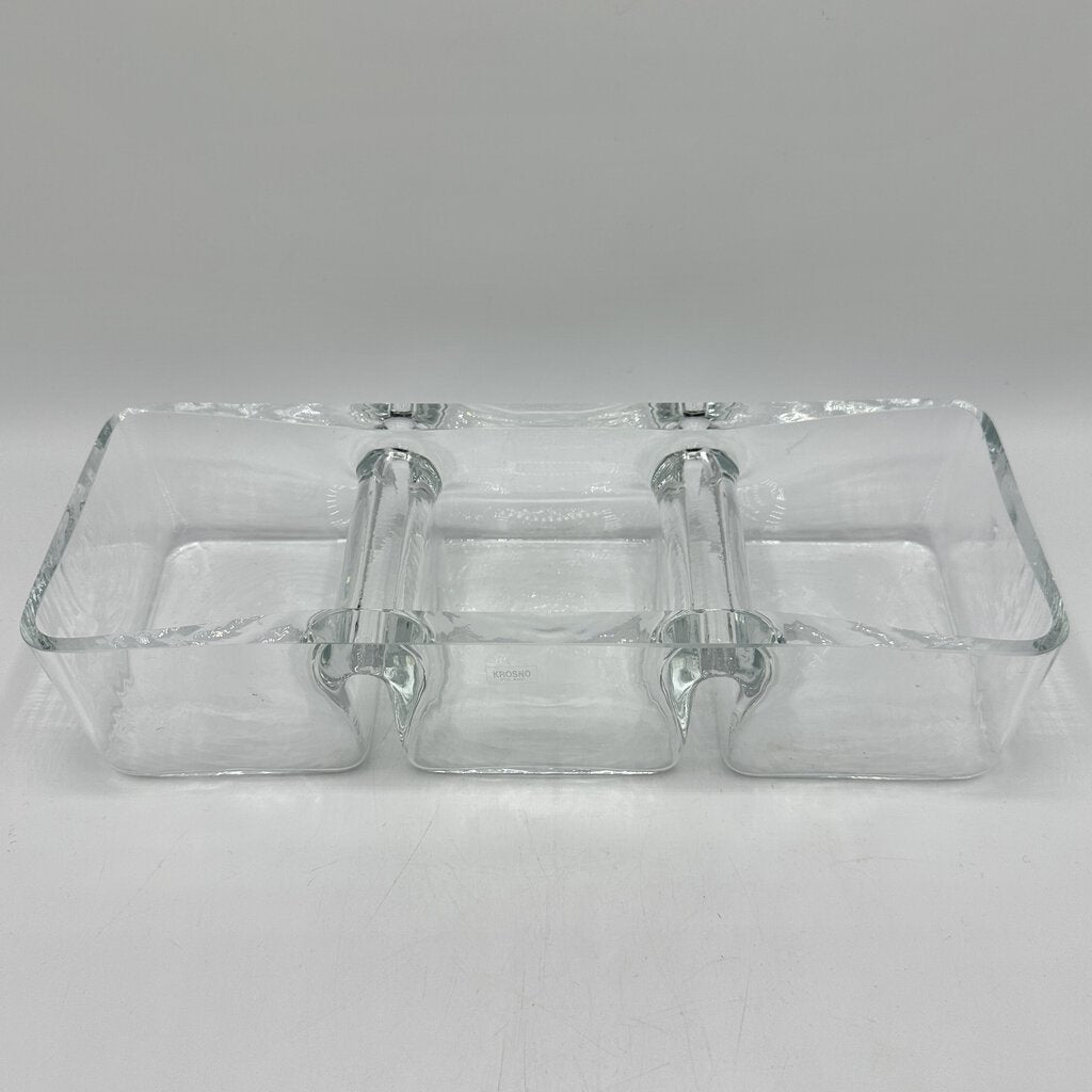 Vintage Krosno Poland Art Glass Clear Rectangular Divided Candy Nut Relish Dish /cb