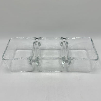 Vintage Krosno Poland Art Glass Clear Rectangular Divided Candy Nut Relish Dish /cb