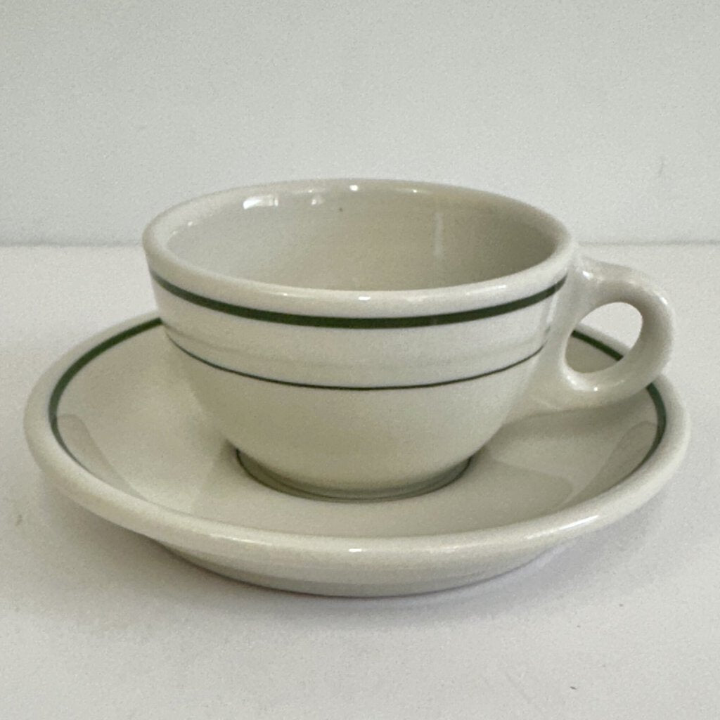 5 Vintage Buffalo China Restaurant Ware Allegheny Green Stripe Cup and Saucer Sets /cb