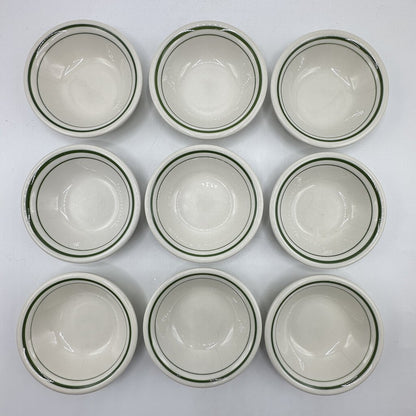 Set of 9 Vintage Buffalo China Restaurant Ware Allegheny Green Stripe 4 1/4” Fruit/Dessert Bowls /cb