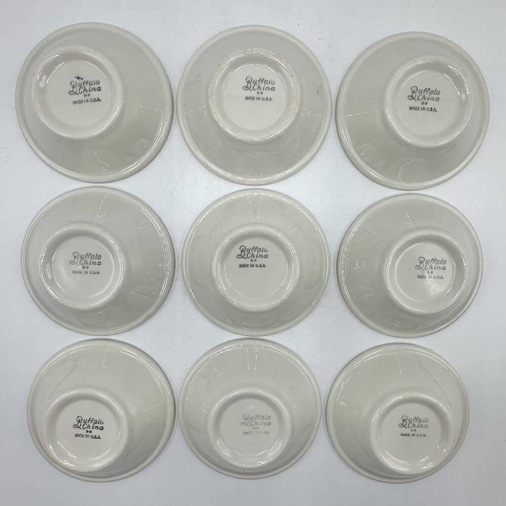 Set of 9 Vintage Buffalo China Restaurant Ware Allegheny Green Stripe 4 1/4” Fruit/Dessert Bowls /cb