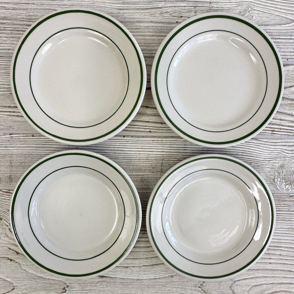 Set of 8 Vintage Buffalo China Restaurant Ware Allegheny Green Stripe 6 3/4in Bread Plates /cb