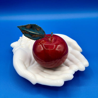 Vintage Red Alabaster Apple Paperweight by Ducceschi, Italy /b