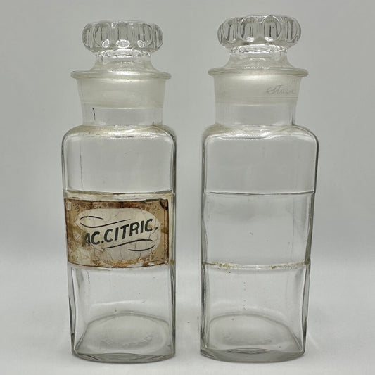 Pair of Antique 8 1/2” Apothecary Bottles/Jars Patented March 22nd 1892 /cb