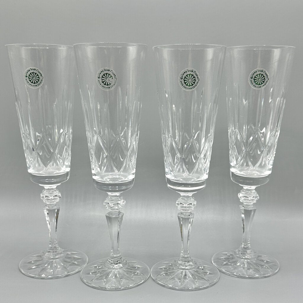 Vintage Galway Irish Crystal Champagne Flutes Rathmore 24% Lead Crystal Set of 4 /cb