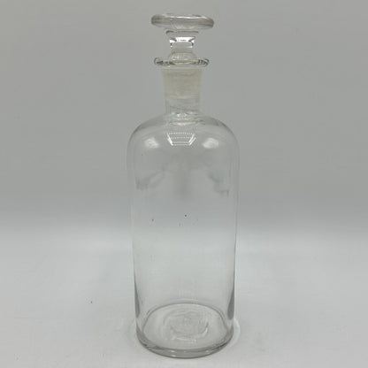 Antique Clear Mouth Blown Glass Apothecary Pharmacy Bottle w/Ground Stopper /cb