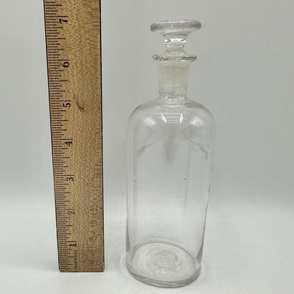 Antique Clear Mouth Blown Glass Apothecary Pharmacy Bottle w/Ground Stopper /cb