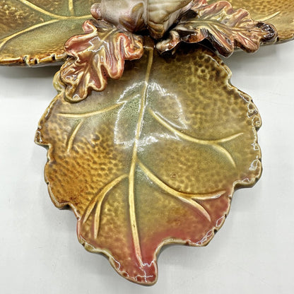 Vintage Kaldun & Bogle Ceramic Autumn Leaves w/Squirrel Divided Serving Dish /cb