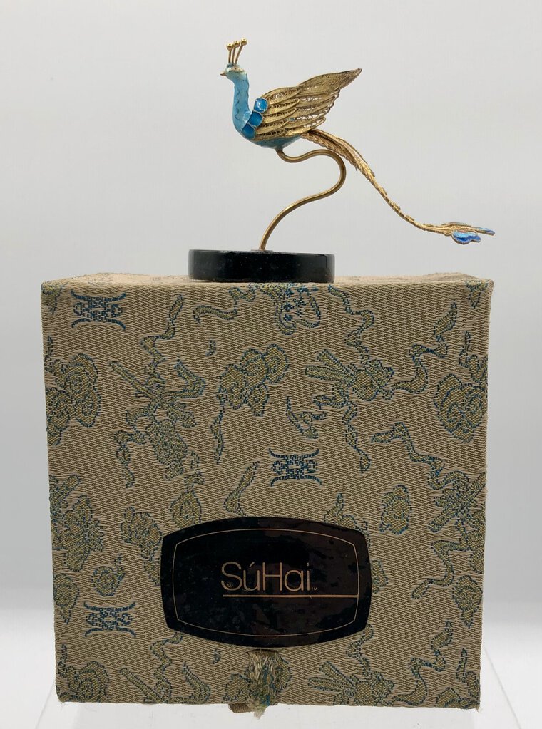 SuHai Gold Vermeil 925 sterling Cloisonné Peking Peacock /b