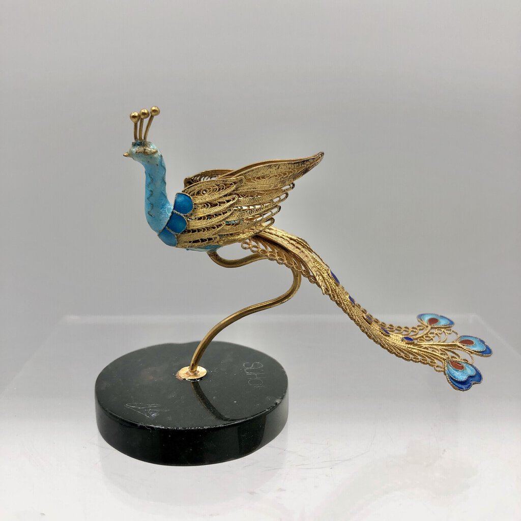 SuHai Gold Vermeil 925 sterling Cloisonné Peking Peacock /b