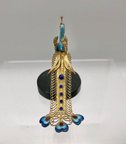 SuHai Gold Vermeil 925 sterling Cloisonné Peking Peacock /b