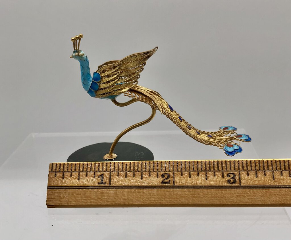 SuHai Gold Vermeil 925 sterling Cloisonné Peking Peacock /b