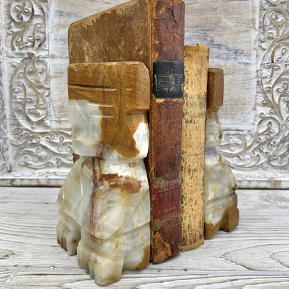 Vintage Mayan Style Hand-Carved Onyx Bookends /cb