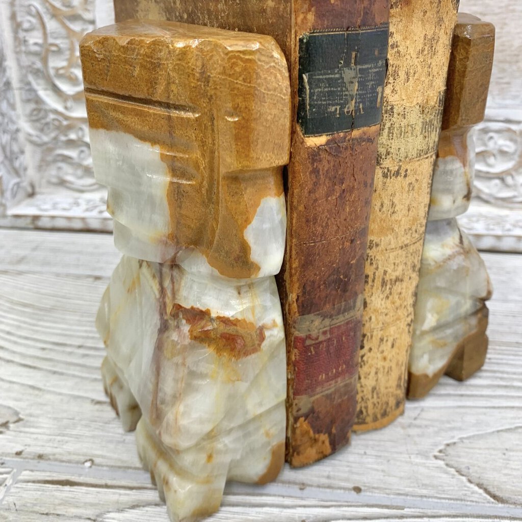 Vintage Mayan Style Hand-Carved Onyx Bookends /cb