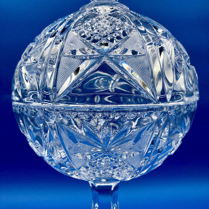 Vintage Cut Lead Crystal Ball & Spire Covered Bon Bon Dish /b