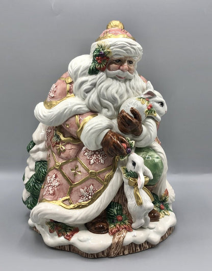 1996 Fitz & Floyd Snowy Woods Santa Cookie Jar /b